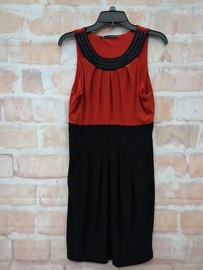 Maurices Red and Black Sleeveless Dress with Beaded Neckline